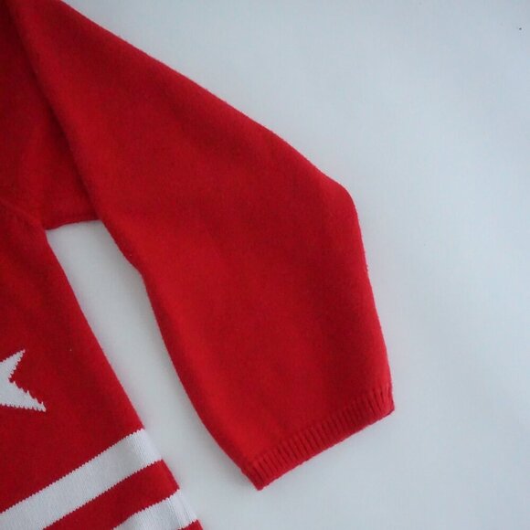 Vintage Crystal Kobe Red w White Stars Patriotic Flag Knit Button Up Cardigan Xl - Picture 5 of 11